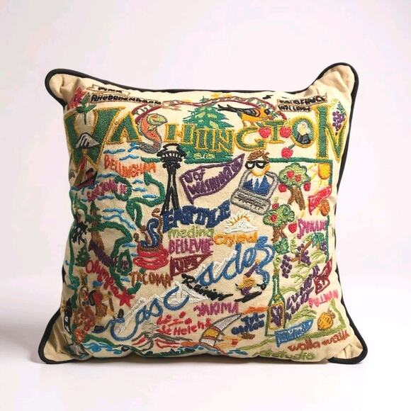 Catstudio Hand Embroidered Washington 2016 20x20" Pillow Geography Collection - Picture 1 of 15